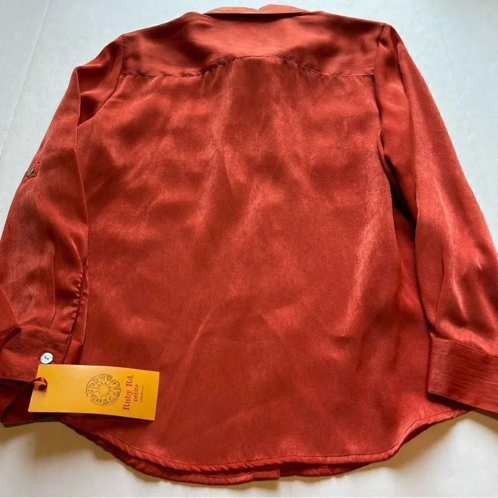 Ruby Red Women's Petite Button Up Blouse Size 12P Cayenne Color - Picture 7 of 8